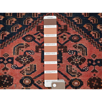 Overdyed & Vintage Wool Hand Knotted Rug Red 4.1x6.9 -O0848