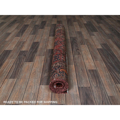 Overdyed & Vintage Wool Hand Knotted Rug Red 4.1x6.9 -O0848