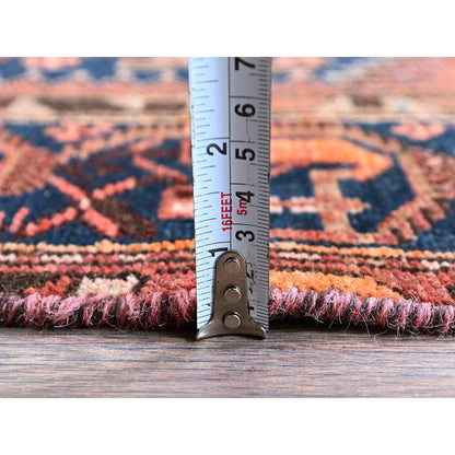 Overdyed & Vintage Wool Hand Knotted Rug Red 4.1x6.9 -O0848