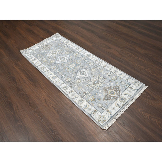 Heriz Wool Hand Knotted Rug Grey Ivory 2.7X6.0 -O084908