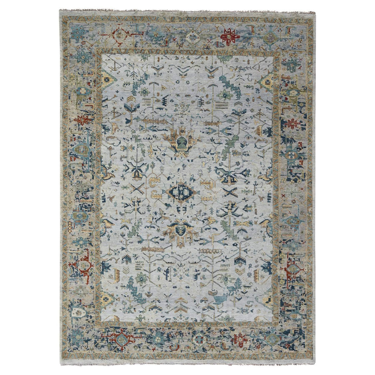 Gray 8'10" x 11'11" Transitional Hand knotted Wool Rug - Sku: O084915