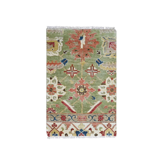 Oushak And Peshawar Wool Hand Knotted Rug Green No Border 2.0X3.0 -O084917