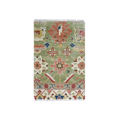 Oushak And Peshawar Wool Hand Knotted Rug Green No Border 2.0X3.0 -O084917
