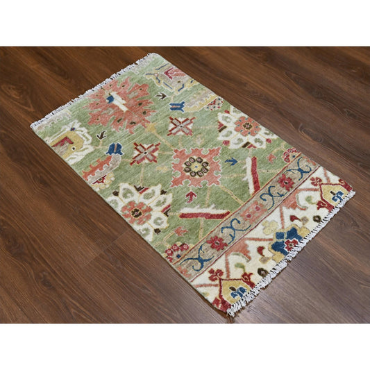 Oushak And Peshawar Wool Hand Knotted Rug Green No Border 2.0X3.0 -O084917