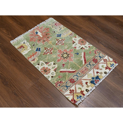 Oushak And Peshawar Wool Hand Knotted Rug Green No Border 2.0X3.0 -O084919