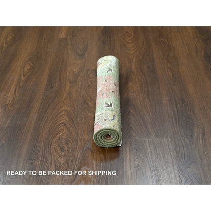 Oushak And Peshawar Wool Hand Knotted Rug Green No Border 2.0X3.0 -O084919
