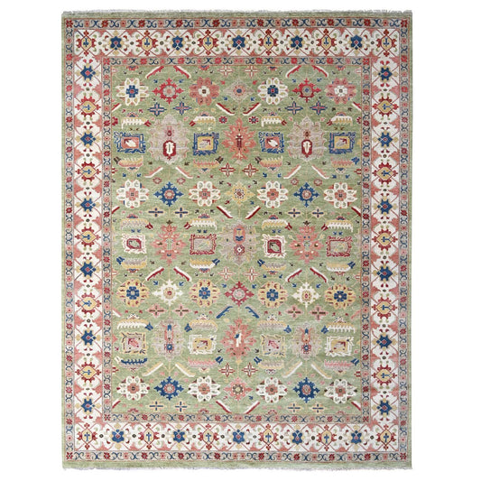 Oushak And Peshawar Wool Hand Knotted Rug Green No Border 9.0X12.0 -O084920