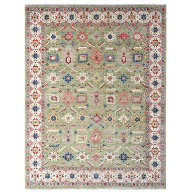 Oushak And Peshawar Wool Hand Knotted Rug Green No Border 9.0X12.0 -O084920