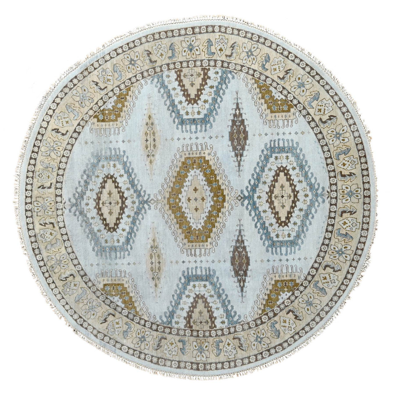 Tribal & Geometric Wool Hand Knotted Rug Grey Ivory 8.1X8.1 -O084921