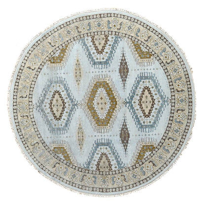Tribal & Geometric Wool Hand Knotted Rug Grey Ivory 8.1X8.1 -O084921
