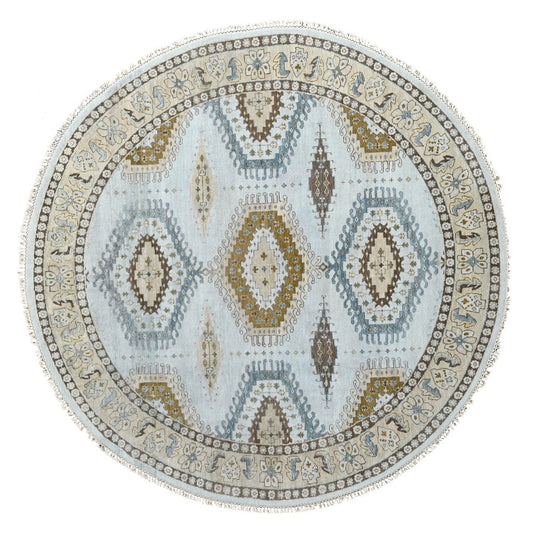 Tribal & Geometric Wool Hand Knotted Rug Grey Ivory 8.1X8.1 -O084921