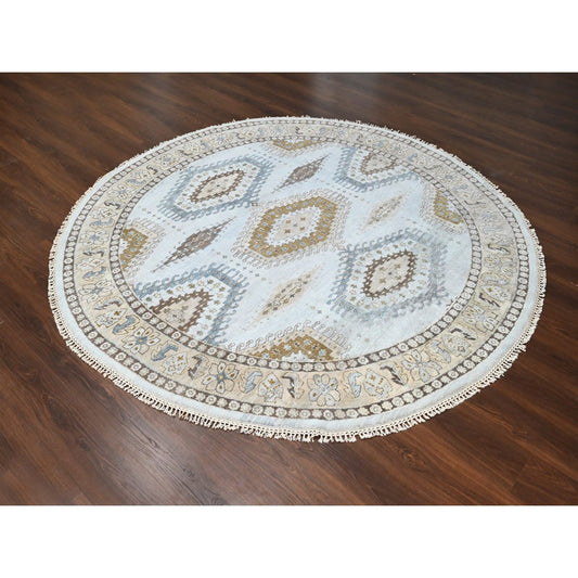 Tribal & Geometric Wool Hand Knotted Rug Grey Ivory 8.1X8.1 -O084921