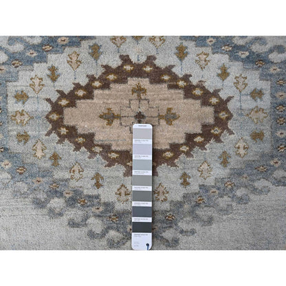 Tribal & Geometric Wool Hand Knotted Rug Grey Ivory 8.1X8.1 -O084921