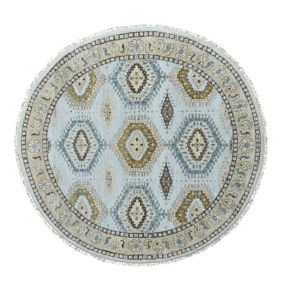 Tribal & Geometric Wool Hand Knotted Rug Grey Ivory 5.10X6.1 -O084922