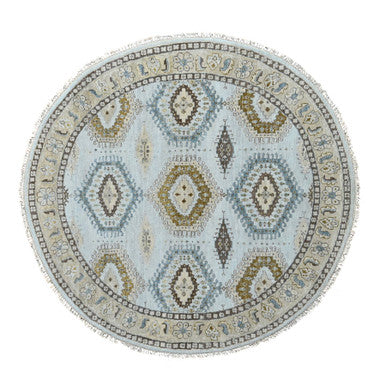 Tribal & Geometric Wool Hand Knotted Rug Grey Ivory 5.10X6.1 -O084922