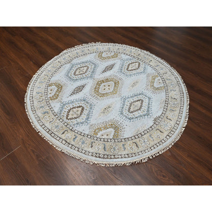 Tribal & Geometric Wool Hand Knotted Rug Grey Ivory 5.10X6.1 -O084922