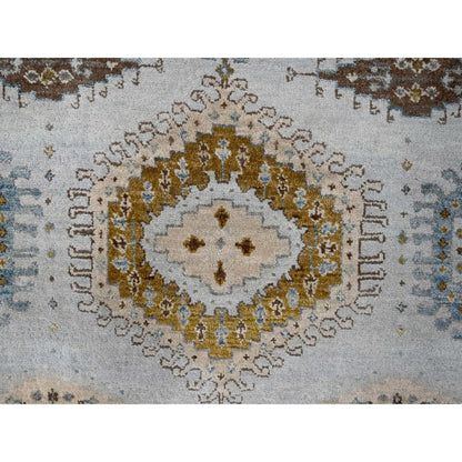 Tribal & Geometric Wool Hand Knotted Rug Grey Ivory 5.10X6.1 -O084922