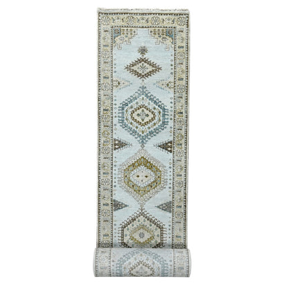 Tribal & Geometric Wool Hand Knotted Rug Grey Ivory 2.7X19.9 -O084923