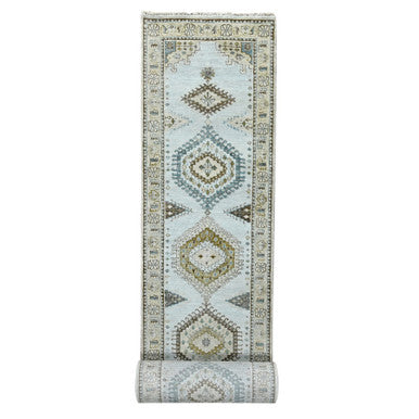 Tribal & Geometric Wool Hand Knotted Rug Grey Ivory 2.7X19.9 -O084923