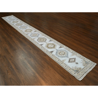 Tribal & Geometric Wool Hand Knotted Rug Grey Ivory 2.7X19.9 -O084923
