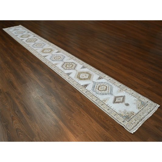 Tribal & Geometric Wool Hand Knotted Rug Grey Ivory 2.7X19.9 -O084923