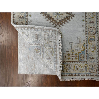 Tribal & Geometric Wool Hand Knotted Rug Grey Ivory 2.7X19.9 -O084923