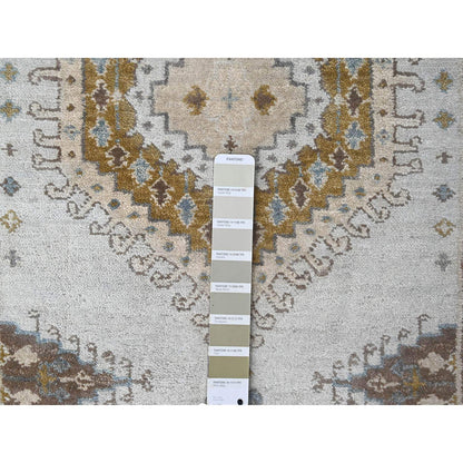 Tribal & Geometric Wool Hand Knotted Rug Grey Ivory 2.7X19.9 -O084923