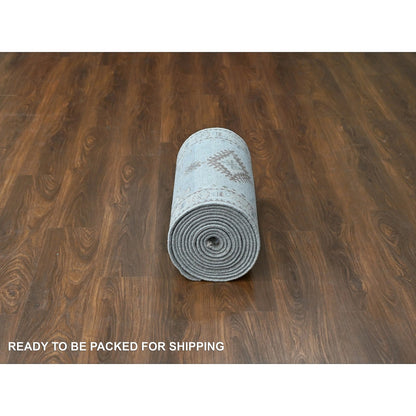 Tribal & Geometric Wool Hand Knotted Rug Grey Ivory 2.7X19.9 -O084923