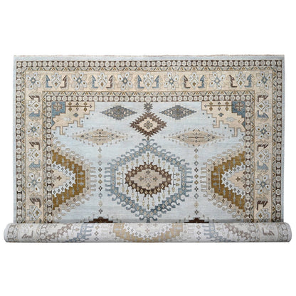 Tribal & Geometric Wool Hand Knotted Rug Grey Ivory 13.11X17.10 -O084924
