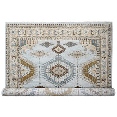Tribal & Geometric Wool Hand Knotted Rug Grey Ivory 13.11X17.10 -O084924