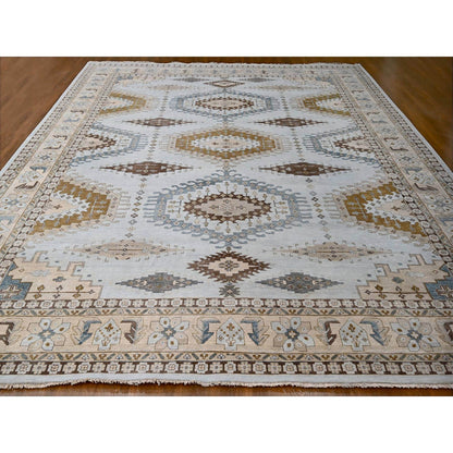 Tribal & Geometric Wool Hand Knotted Rug Grey Ivory 13.11X17.10 -O084924