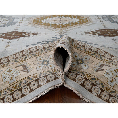 Tribal & Geometric Wool Hand Knotted Rug Grey Ivory 13.11X17.10 -O084924