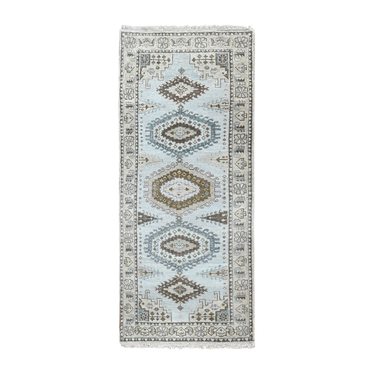Gray 2'9" x 6'0" Tribal & Geometric Hand knotted Wool Rug - Sku: O084925