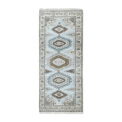 Tribal & Geometric Wool Hand Knotted Rug Grey Ivory 2.9X6.0 -O084925