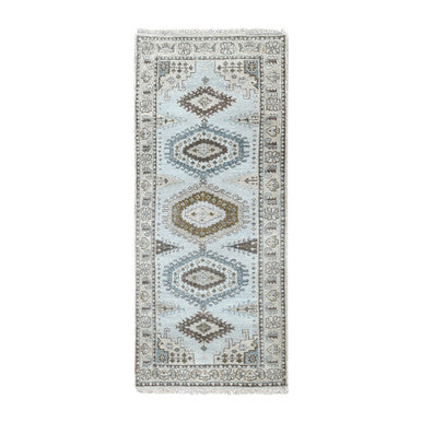 Tribal & Geometric Wool Hand Knotted Rug Grey Ivory 2.9X6.0 -O084925