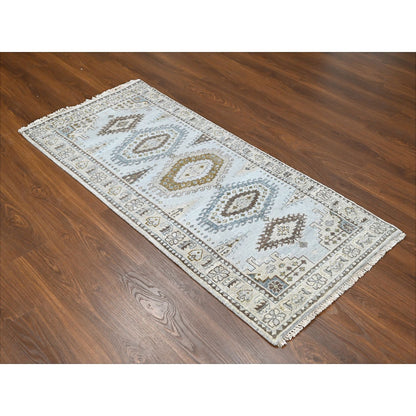 Tribal & Geometric Wool Hand Knotted Rug Grey Ivory 2.7X5.10 -O084926