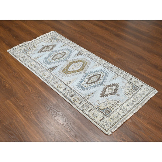 Tribal & Geometric Wool Hand Knotted Rug Grey Ivory 2.7X5.10 -O084926