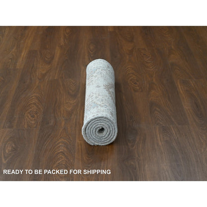 Tribal & Geometric Wool Hand Knotted Rug Grey Ivory 2.7X5.10 -O084926