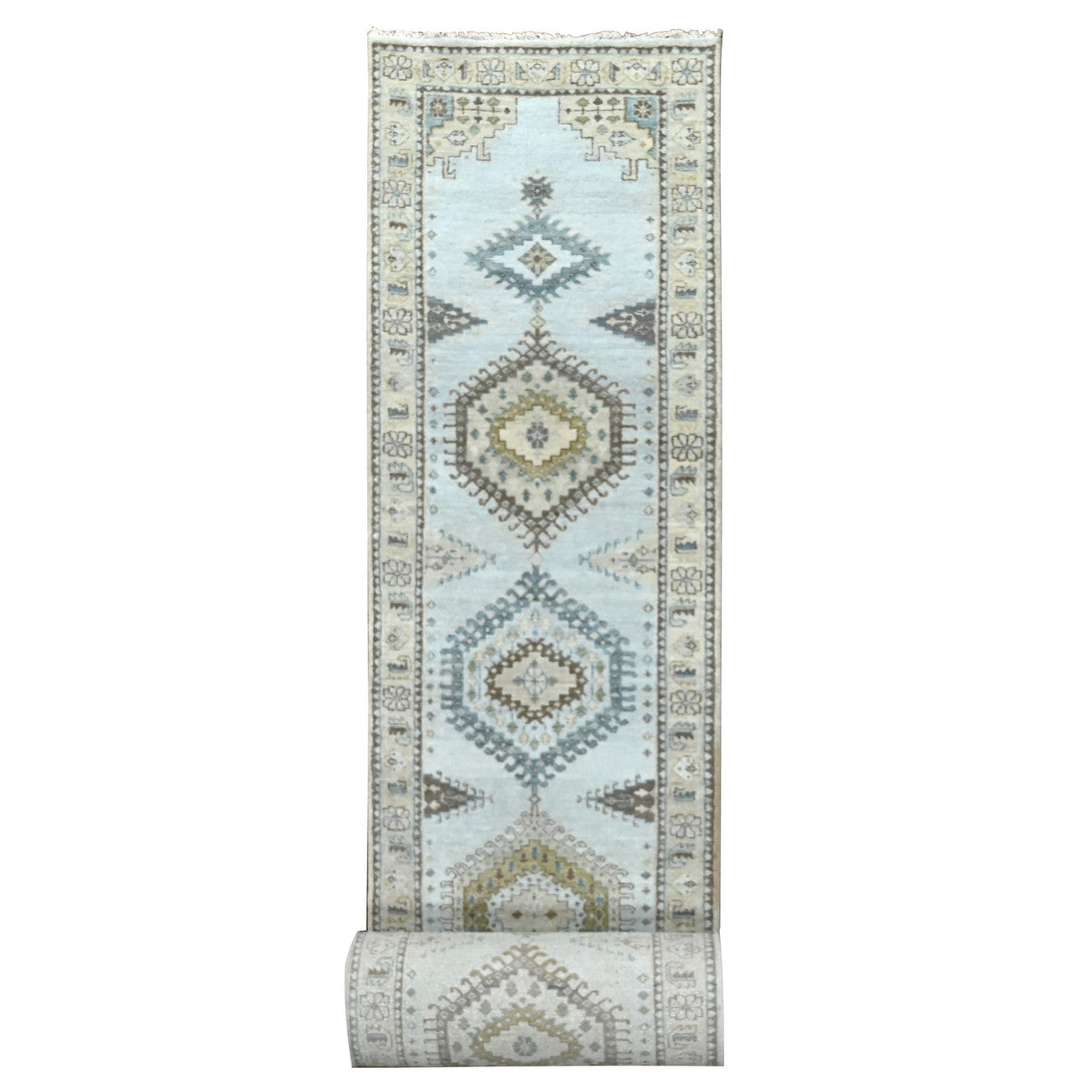Gray 2'7" x 23'9" Tribal & Geometric Hand knotted Wool Rug - Sku: O084928