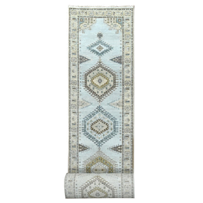 Tribal & Geometric Wool Hand Knotted Rug Grey Ivory 2.7X23.9 -O084928