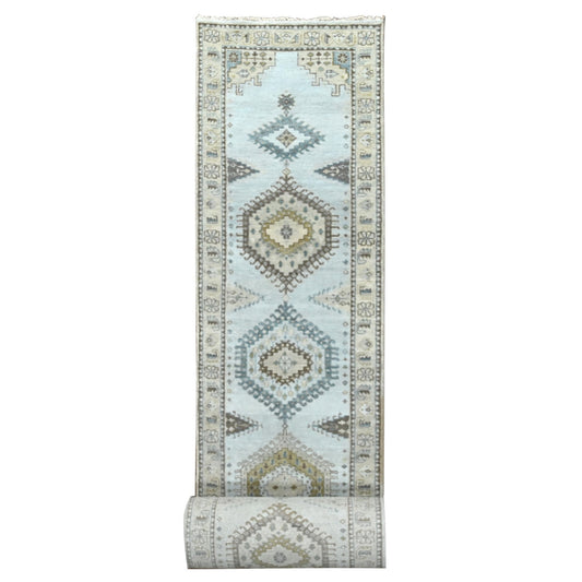 Tribal & Geometric Wool Hand Knotted Rug Grey Ivory 2.7X23.9 -O084928
