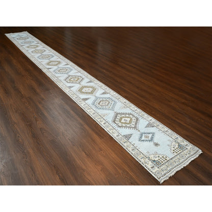 Tribal & Geometric Wool Hand Knotted Rug Grey Ivory 2.7X23.9 -O084928