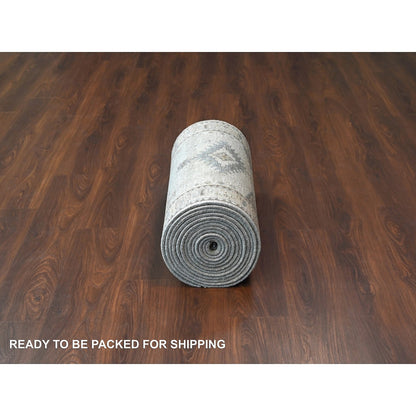 Tribal & Geometric Wool Hand Knotted Rug Grey Ivory 2.7X23.9 -O084928