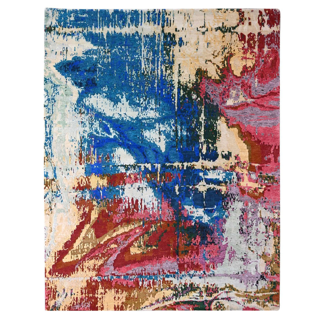 Blue 9'4" x 12'3" Modern and Contemporary Hand knotted Wool Rug - Sku: O084930