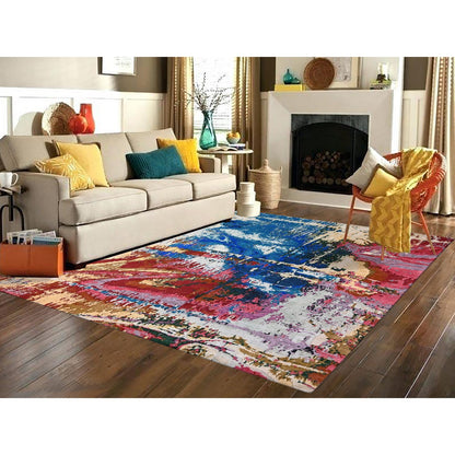 Modern and Contemporary Wool Hand Knotted Rug Blue No Border 9.4X12.3 -O084930