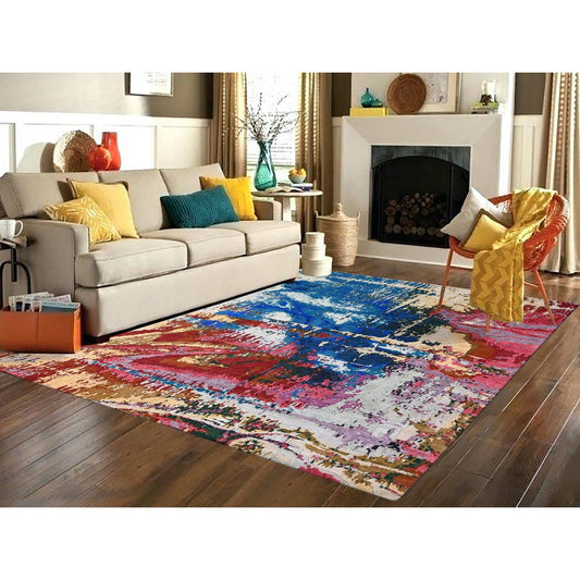 Modern and Contemporary Wool Hand Knotted Rug Blue No Border 9.4X12.3 -O084930