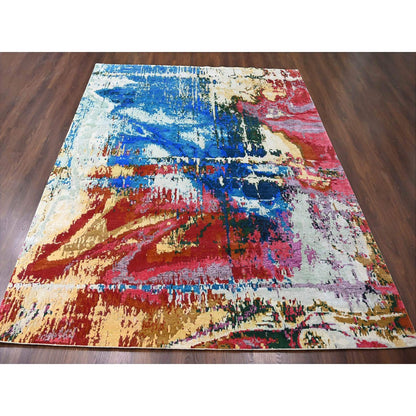 Modern and Contemporary Wool Hand Knotted Rug Blue No Border 9.4X12.3 -O084930