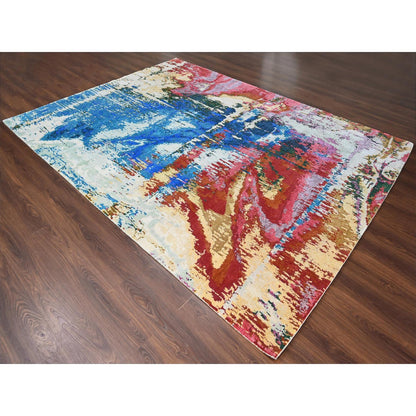 Modern and Contemporary Wool Hand Knotted Rug Blue No Border 9.4X12.3 -O084930