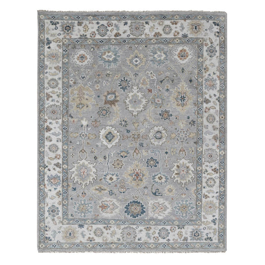 Oushak And Peshawar Wool Hand Knotted Rug Grey Ivory 7.11X10.2 -O084936