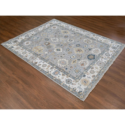Oushak And Peshawar Wool Hand Knotted Rug Grey Ivory 7.11X10.2 -O084936